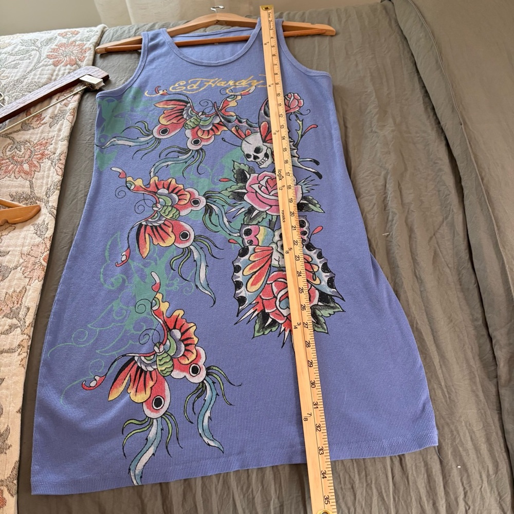Ed Hardy Butterflies Rib Tank Dress in Pale Blue. Size XL. - Picture 12 of 12